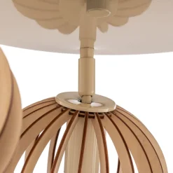 Loftlampe Paz hvid med trælameller-kugler 3 lyskilder.