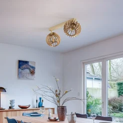 Loftlampe Paz hvid trælameller-kugler, 2 lyskilder.