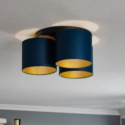 Loftlampe Soho cylindrisk, 3 lyskilder blå/guld