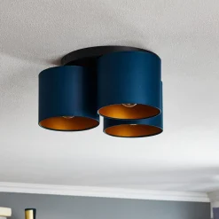 Loftlampe Soho cylindrisk, 3 lyskilder blå/guld