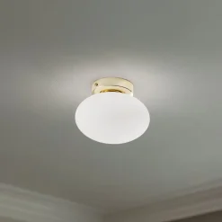 Loftlampe Ufo, guld/hvid, Ø 18 cm, glas, G9