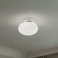 Loftlampe Ufo, krom/hvid, Ø 18 cm, glas, G9