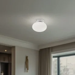 Loftlampe Ufo, krom/hvid, Ø 18 cm, glas, G9