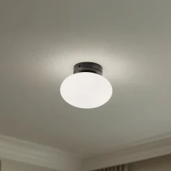 Loftlampe Ufo, sort/hvid, Ø 18 cm, glas, G9