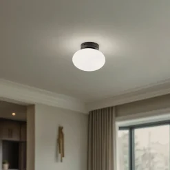 Loftlampe Ufo, sort/hvid, Ø 18 cm, glas, G9