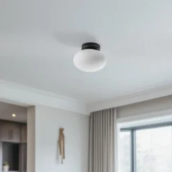 Loftlampe Ufo, sort/hvid, Ø 18 cm, glas, G9