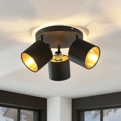 Loftlampe Vasilia i sort og guld, 3 lyskilder.