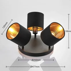 Loftlampe Vasilia i sort og guld, 3 lyskilder.