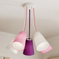 Loftlampe Wire Kids 5 lyskilder, hvid/pink/violet