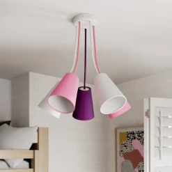 Loftlampe Wire Kids 5 lyskilder, hvid/pink/violet