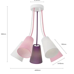 Loftlampe Wire Kids 5 lyskilder, hvid/pink/violet