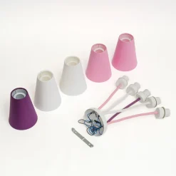 Loftlampe Wire Kids 5 lyskilder, hvid/pink/violet