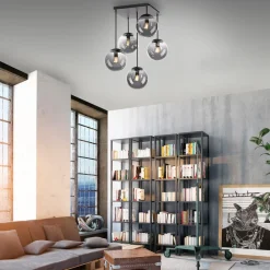 Loftslampe Big Widow, glaskugler, fem flammer