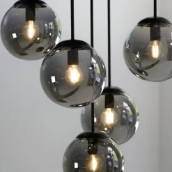 Loftslampe Big Widow, glaskugler, fem flammer
