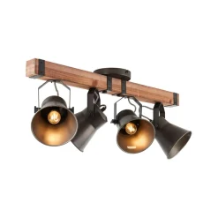 Loftspot Decca, længde 78 cm, sort/træ, 4-lys.