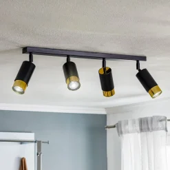 Loftspot Kumo sort/guld med 4 lyskilder