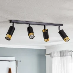 Loftspot Kumo sort/guld med 4 lyskilder