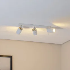 Loftspot Round, hvid, 3 lyskilder lineær