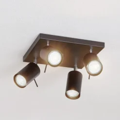 Loftspot Round i sort, 4 lyskilder, firkantet