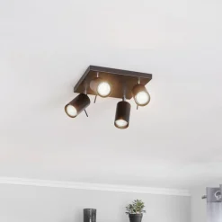 Loftspot Round i sort, 4 lyskilder, firkantet