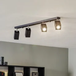 Loftspot Square, sort, 4 lyskilder lineært