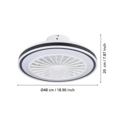 Loftventilator Almeria LED CCT, hvid/sort