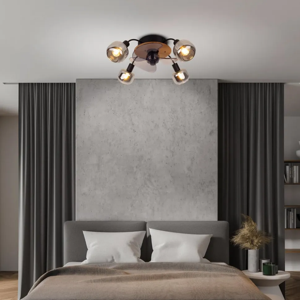 Loftventilator Fumoso, 4 E14 røgglaslys