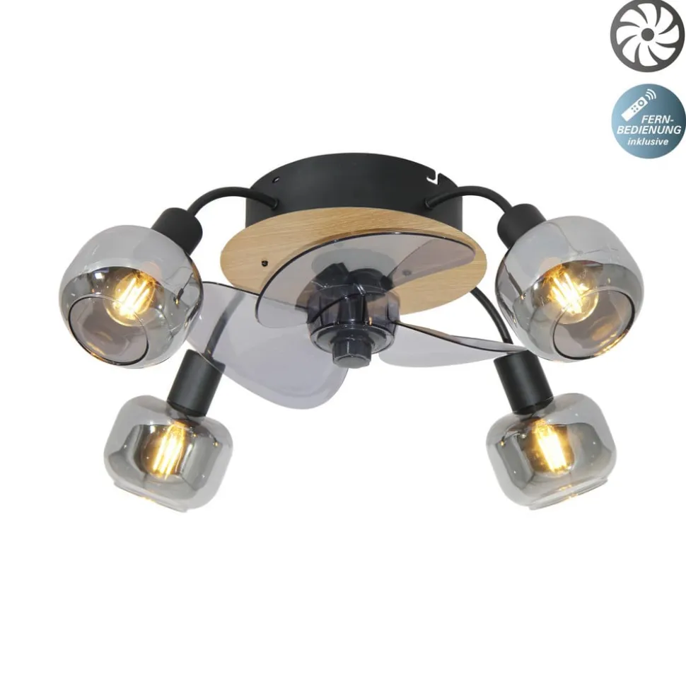 Loftventilator Fumoso, 4 E14 røgglaslys
