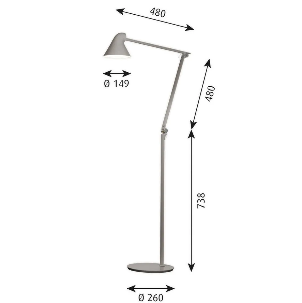 Louis Poulsen NJP LED-gulvlampe, 2.700 K, lysegrå