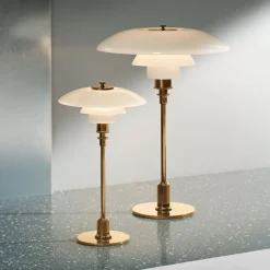 Louis Poulsen PH 2/1 bordlampe, messing-hvid