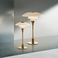 Louis Poulsen PH 2/1 bordlampe, messing-hvid