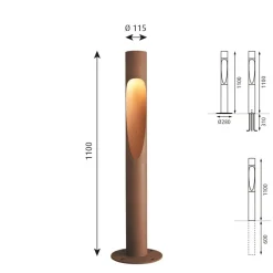 Louis Poulsen Vejlampe 830 rust 110cm dæmpbar sokkel jordforbindelse