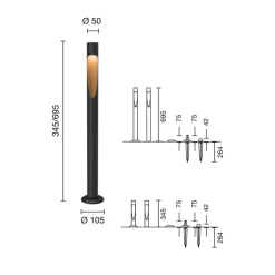 Louis Poulsen vejlampe Flindt, 927 sort 70 cm base 24 V