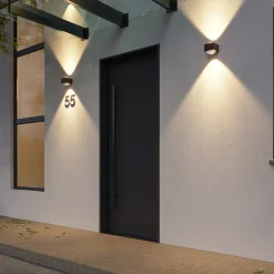 Lucande Almos udendørs LED-væglampe, kantet, 2 lk.