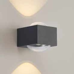 Lucande Almos udendørs LED-væglampe, kantet, 2 lk.