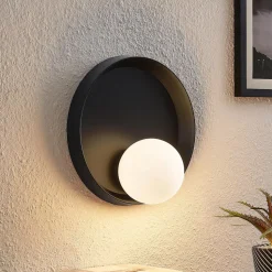 Lucande Andelina væglampe, rund, sort