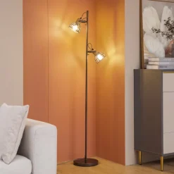 Lucande Arinthea gulvlampe, 2-lys, sort, stål, E14