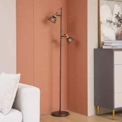 Lucande Arinthea gulvlampe, 2-lys, sort, stål, E14