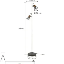 Lucande Arinthea gulvlampe, 2-lys, sort, stål, E14