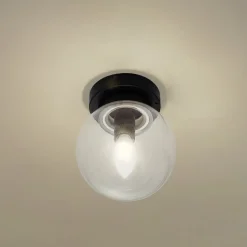 Lucande Badolo loftslampe, sort, glas, Ø 15 cm, IP44