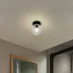 Lucande Badolo loftslampe, sort, glas, Ø 15 cm, IP44