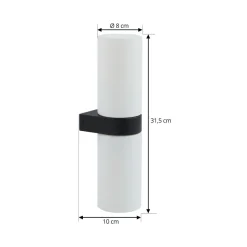 Lucande Basolo væglampe til badeværelset, sort, højde 31,5 cm, glas