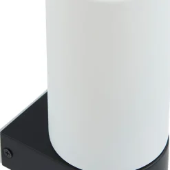 Lucande Basolo væglampe til badeværelset, sort, højde 31,5 cm, glas