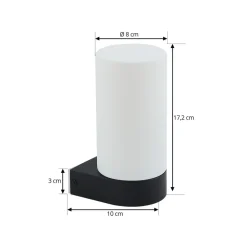 Lucande Basolo væglampe til badeværelset, sort, højde 17,2 cm, glas