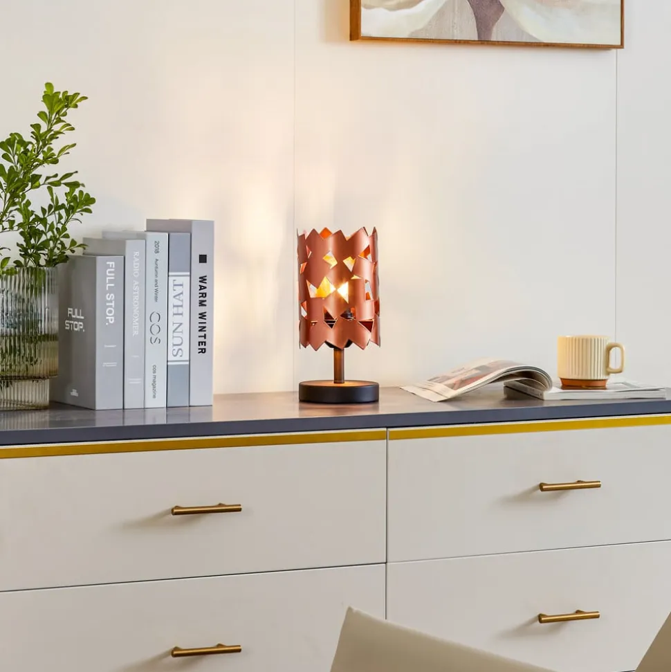 Lucande bordlampe Aeloria, kobber, jern, Ø 12 cm, E27