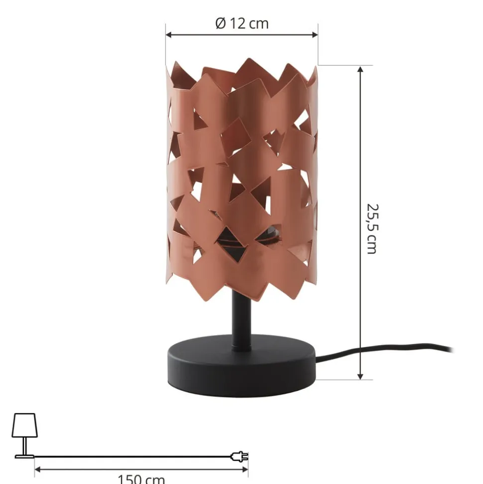 Lucande bordlampe Aeloria, kobber, jern, Ø 12 cm, E27