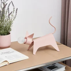 Lucande bordlampe Idalina, kat, pink, jern, 38 cm