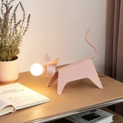 Lucande bordlampe Idalina, kat, pink, jern, 38 cm