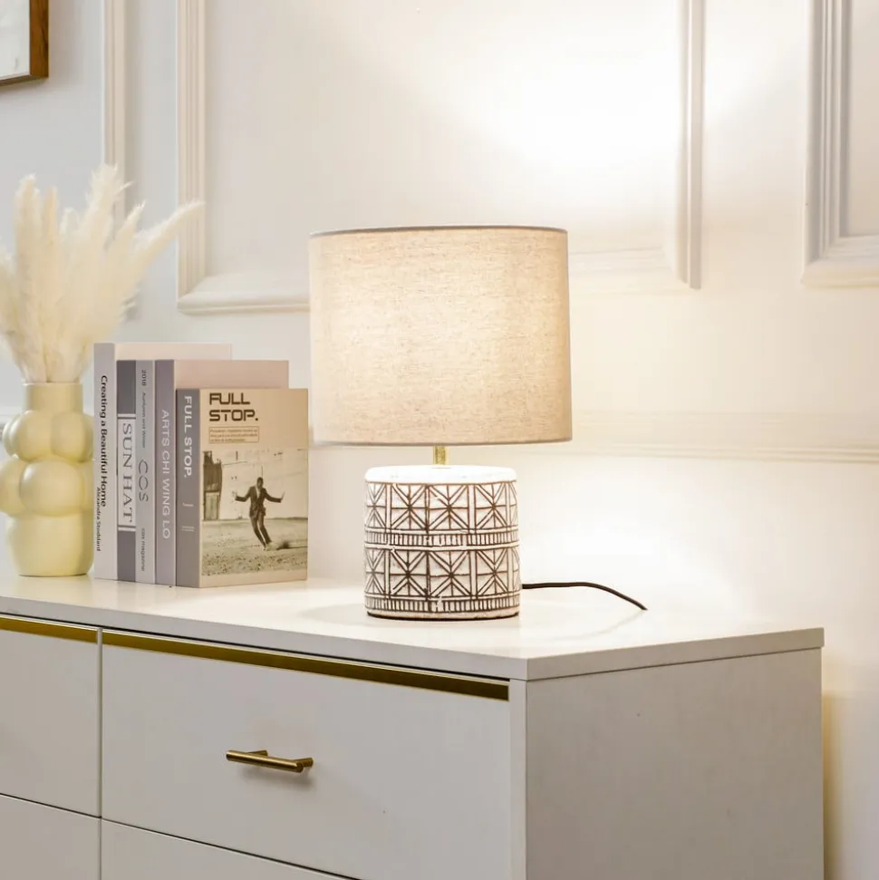 Lucande bordlampe Thalorin, 36,5 cm, sort/hvid, keramik