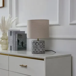 Lucande bordlampe Thalorin, 36,5 cm, sort/hvid, keramik